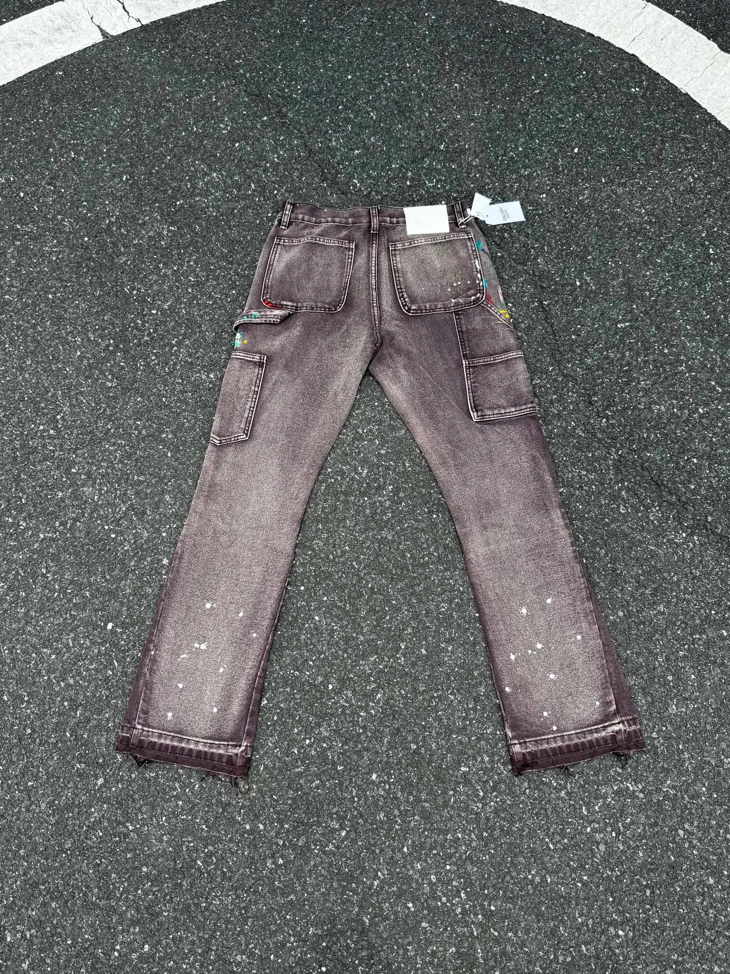 P250💰G90 Top GALLERY DEPT. Spliced ​​logging splash ink denim bell-bottom pants washed and distressed spliced ​​jeans bootcut jeans for men and women - code number: 28 30 32 34 36